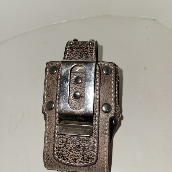 Cow Hair Studded Embellished Brown Western Phone Holder Leather Belt Holster - Picture 2 of 4